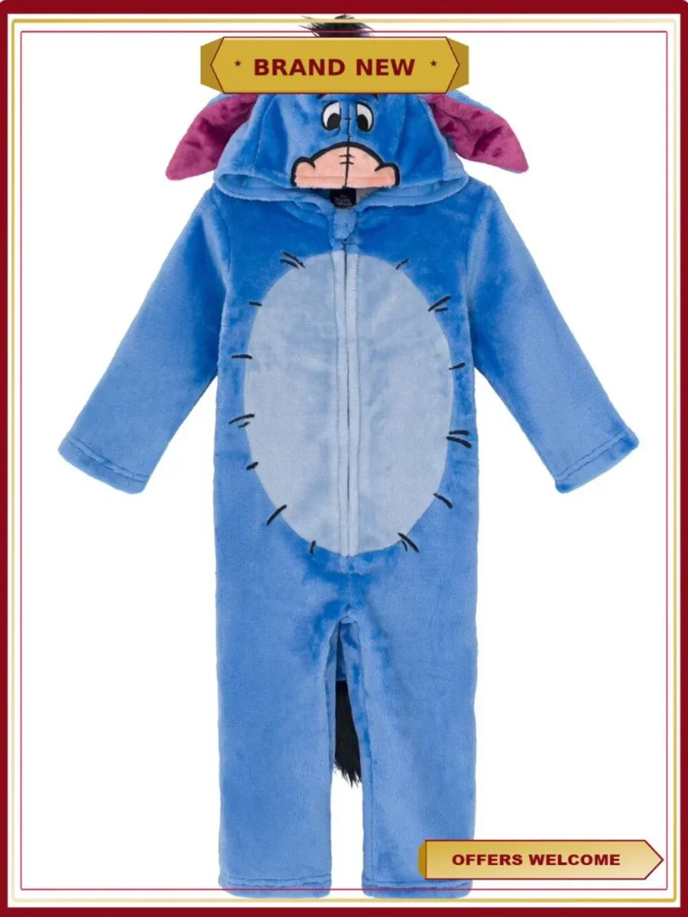 Disney Winnie the Pooh Eeyore Fleece Hooded Coverall Costume 2T